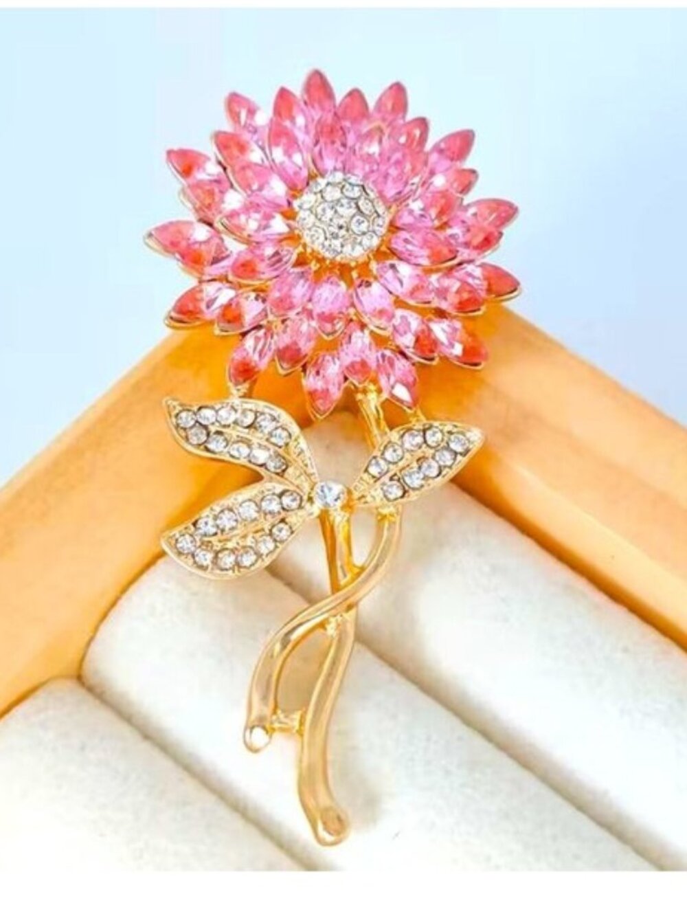 Flower Brooch Crystal Pink Flower Rhinestone Corsage Stylish Trendy Sparkle Glam